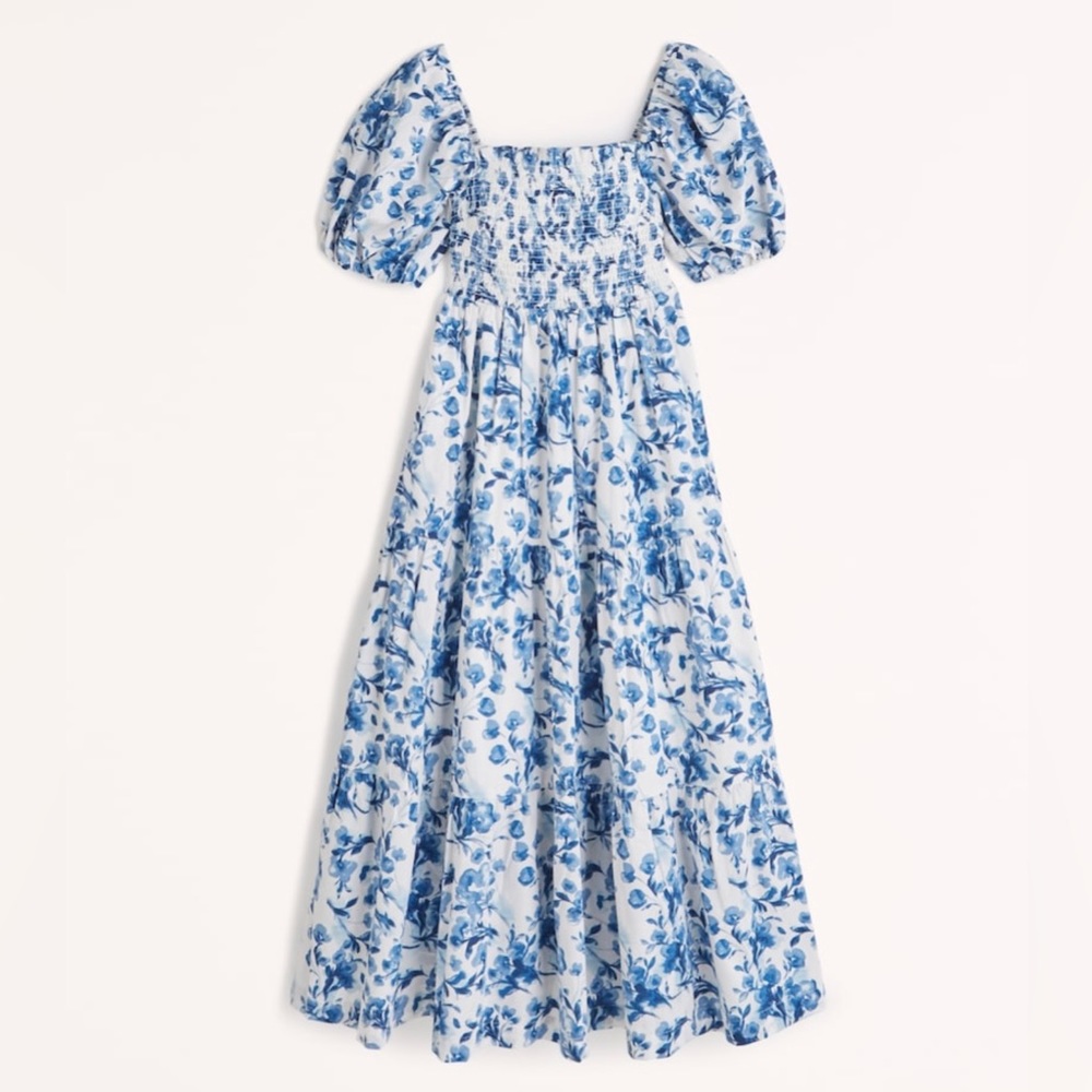 Abercrombie Smocked Bodice Poplin Midi Dress